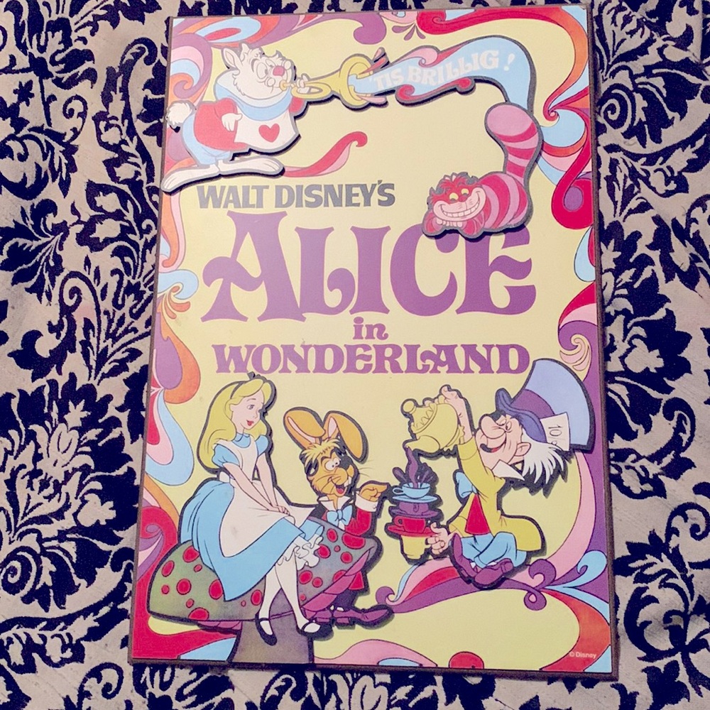 Disney Alice in wonderland wooden wall picture 13x19